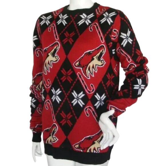 ARIZONA COYOTES Sweater, M, Red/Black, Howling Coyote head, Acrylic, Long sleeve - Picture 4 of 9